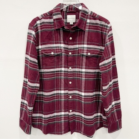 American Eagle Super Soft Long Sleeve Plaid Shirt Red - Picture 1 of 8
